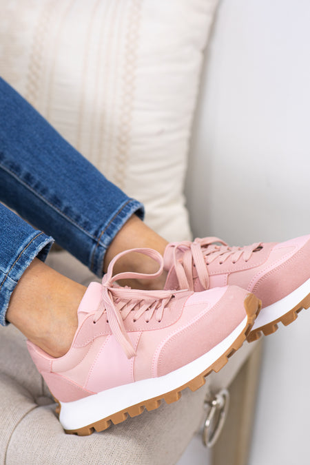 Pink With Tan Platform Sole Sneaker