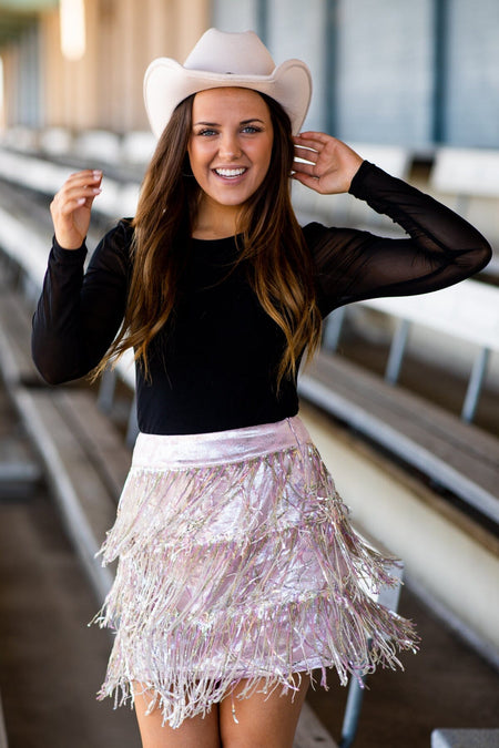 Blush and Silver Fringe Skirt - Filly Flair