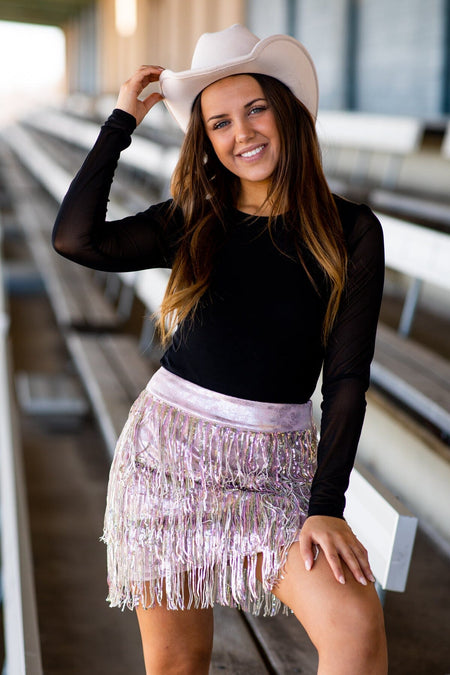 Blush and Silver Fringe Skirt - Filly Flair