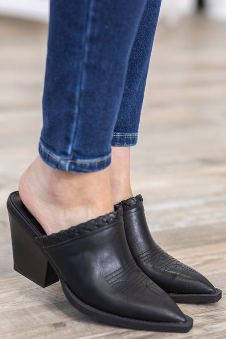 Black Western Pointed Toe Mule