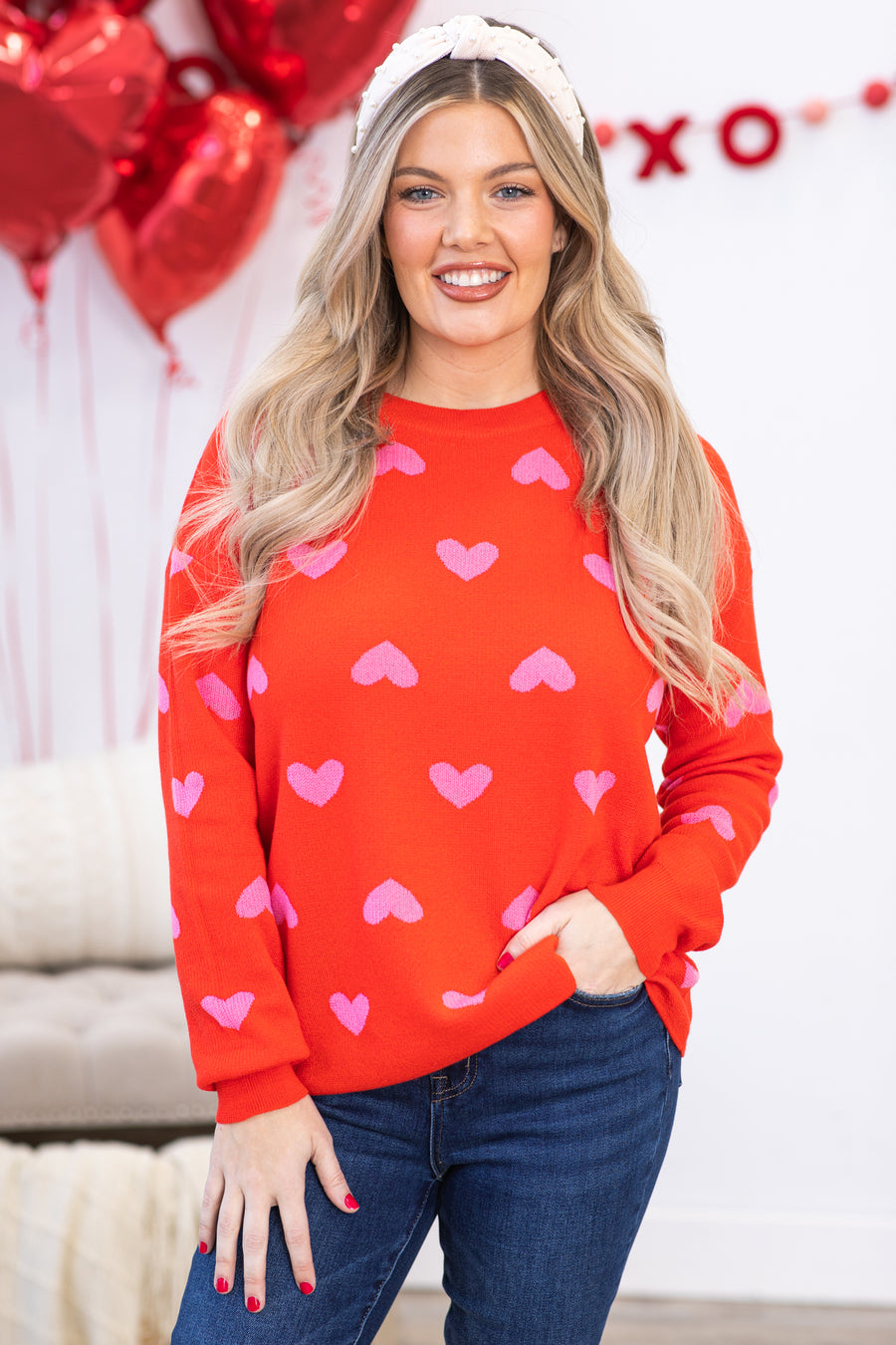 Red and Pink Heart Instarsia Sweater