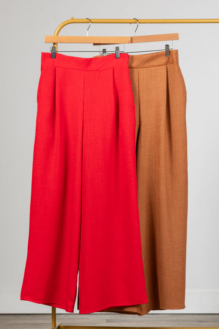 Front Pleats Elastic Waist With Pockets Pants