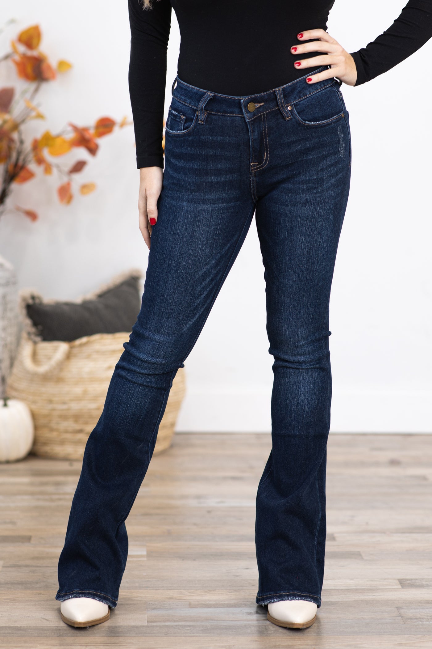 Mica Dark Wash Mid Rise Flare Jeans · Filly Flair