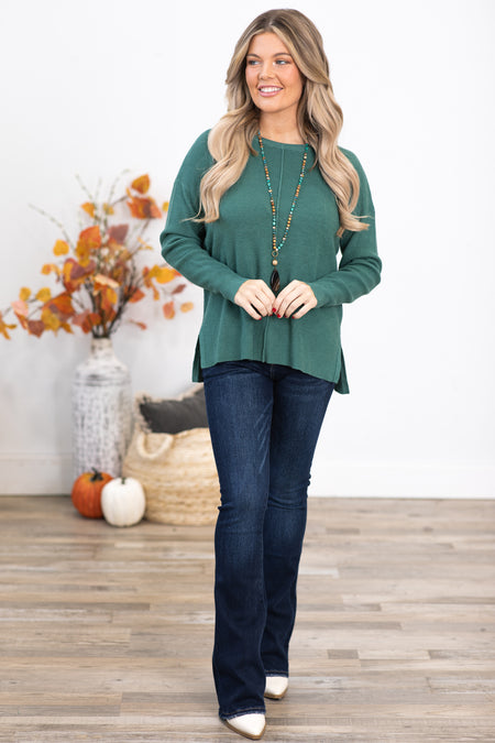 Emerald Green Mini Waffle Center Seam Sweater