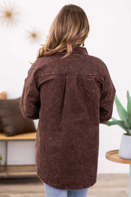 Brown Vintage Washed Shacket - Filly Flair