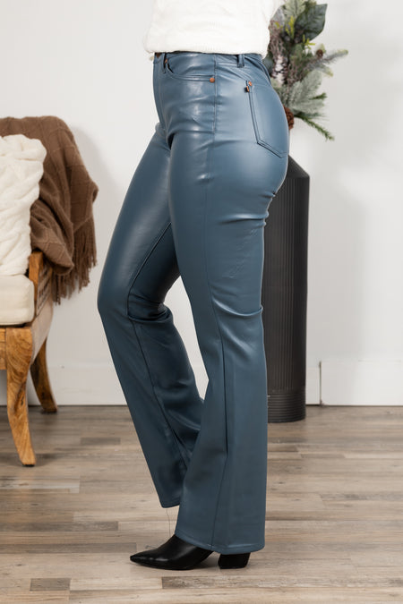 Judy Blue Tummy Control Blue Leather Pants