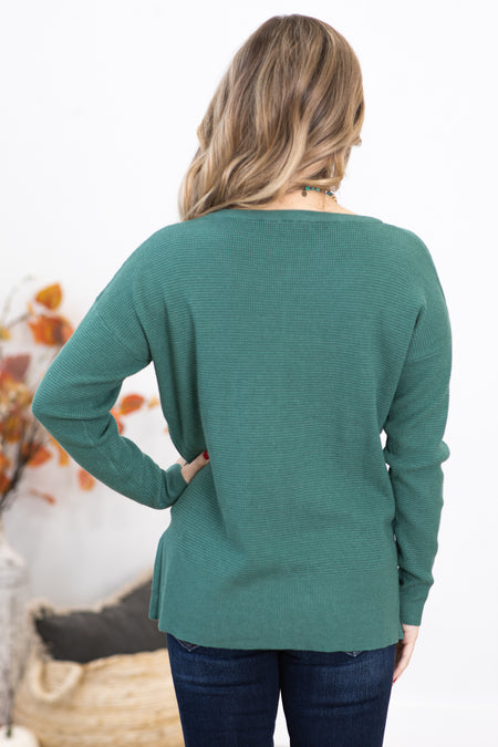 Emerald Green Mini Waffle Center Seam Sweater