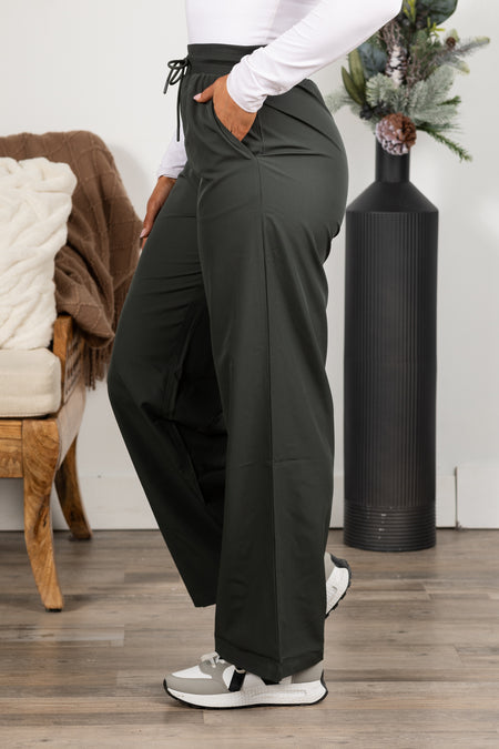 Charcoal Poly-Blend Wide Leg Active Pants