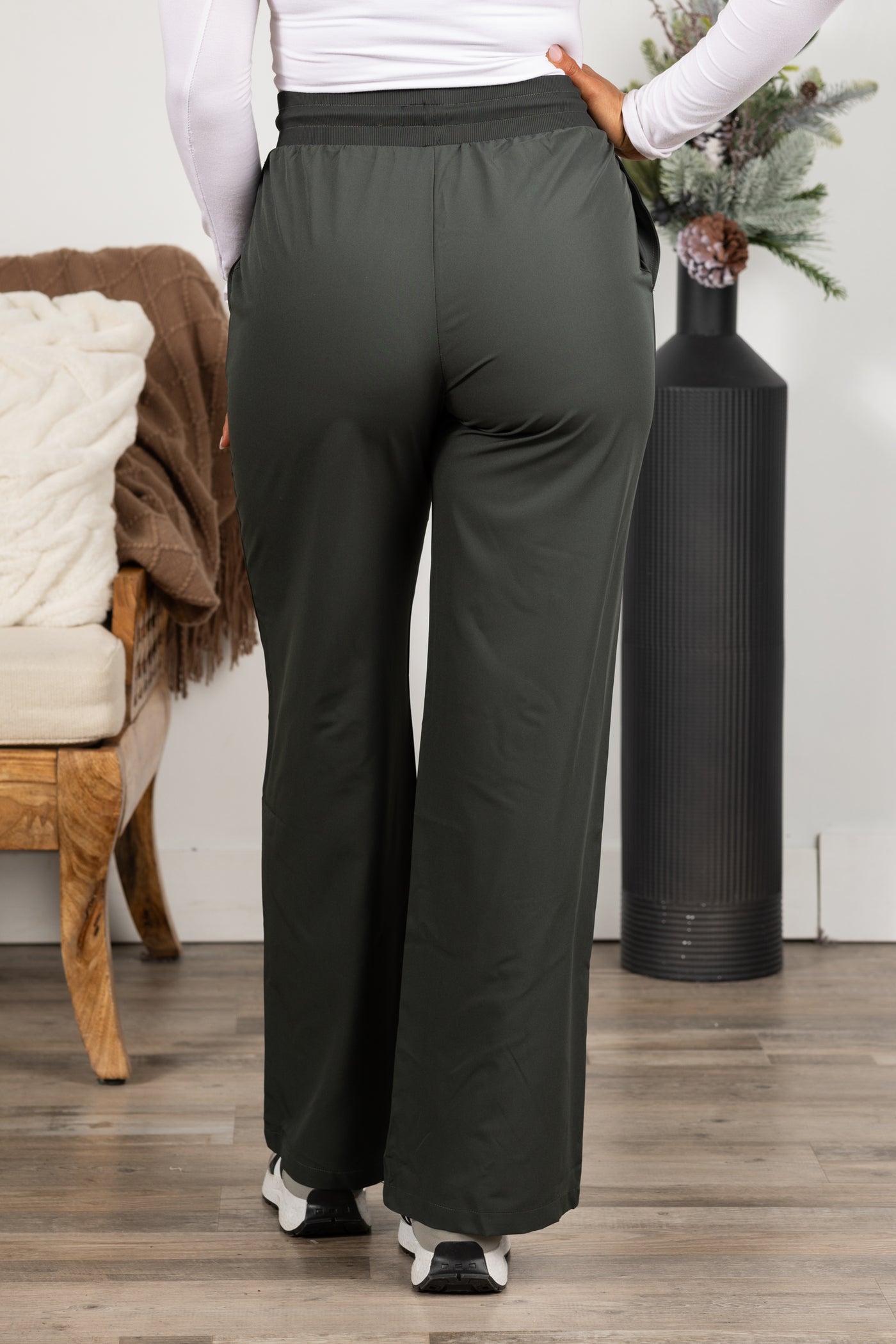 Charcoal Poly-Blend Wide Leg Active Pants