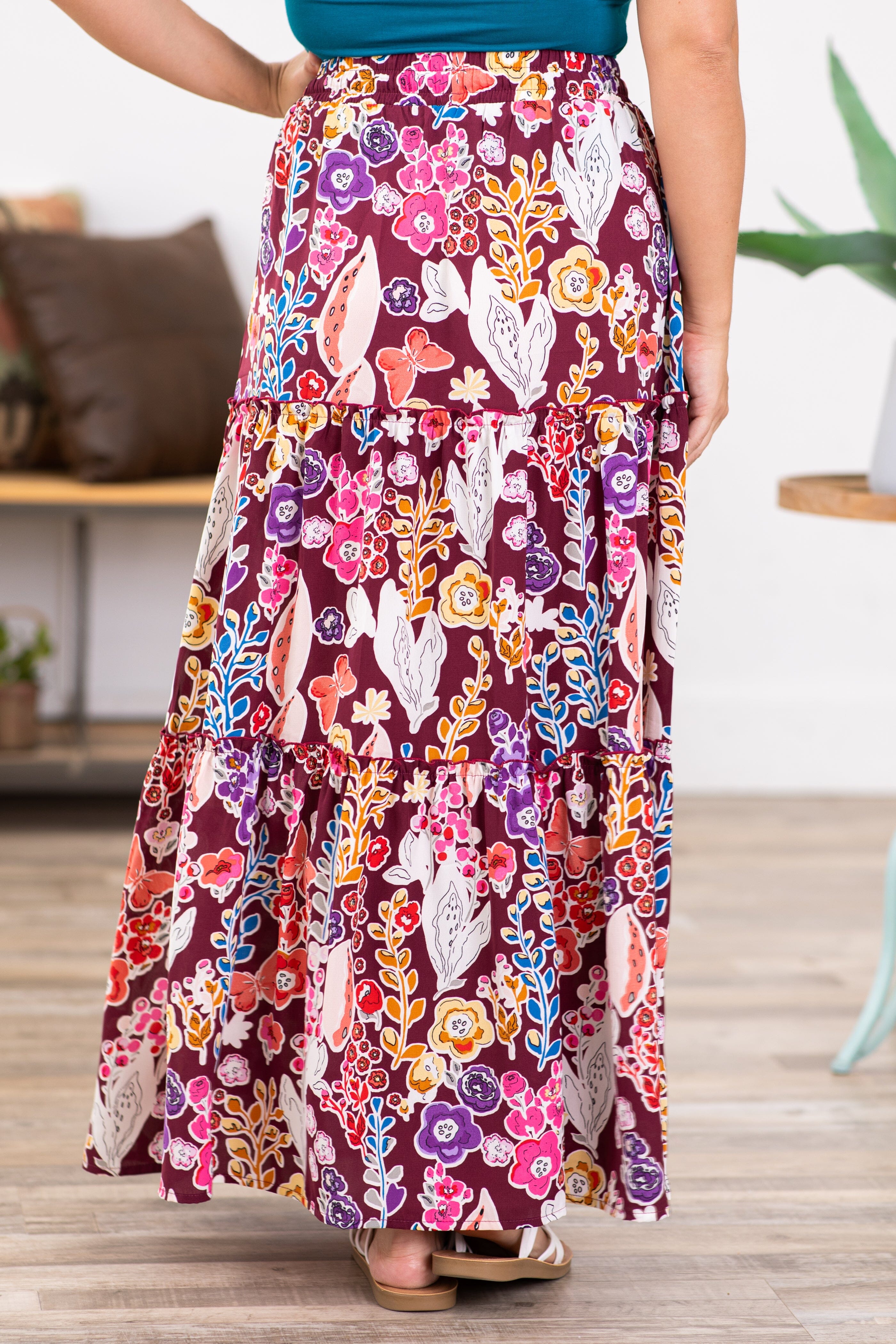 Floral tiered shop maxi skirt