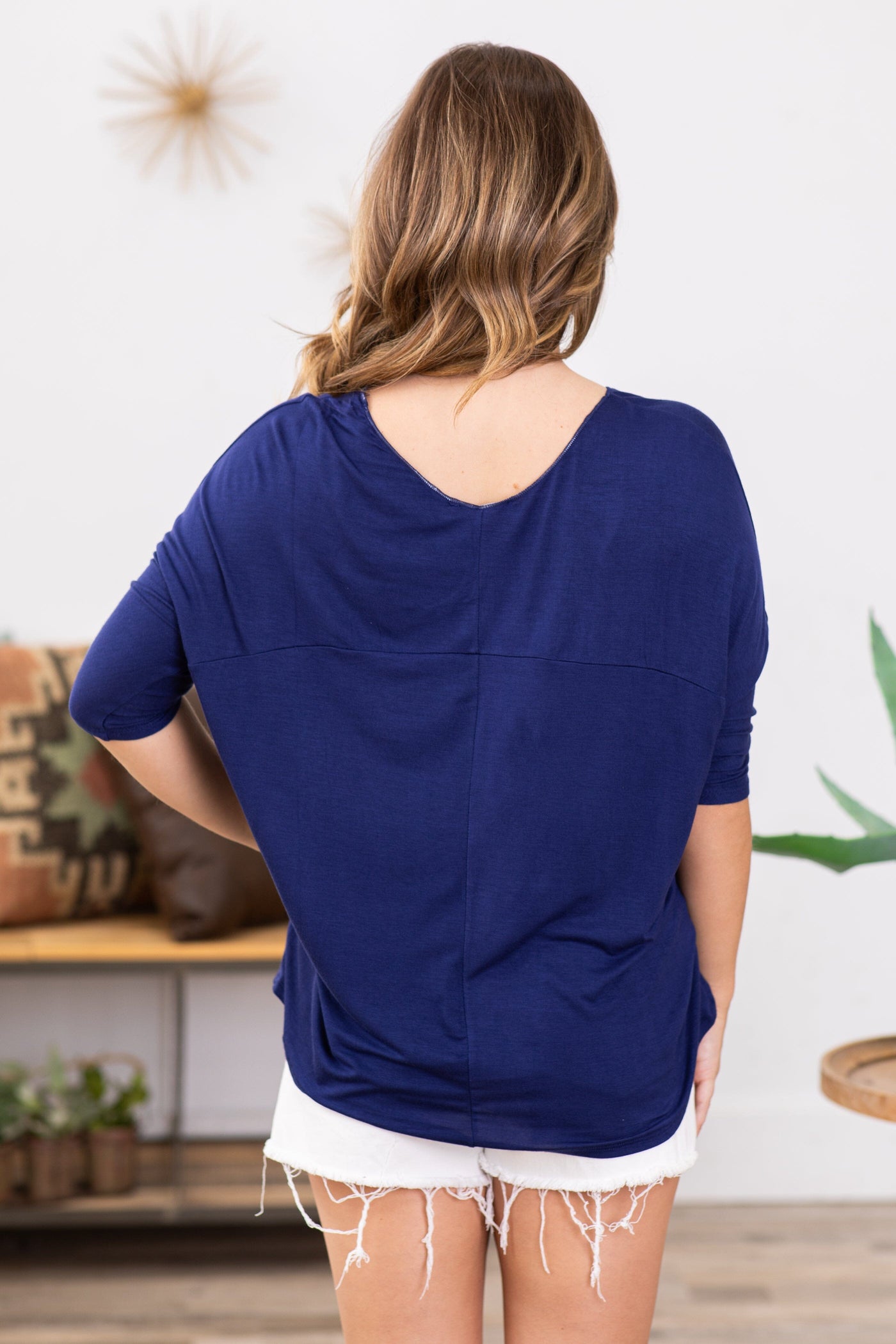 Navy Dolman Sleeve 3/4 Sleeve Top - Filly Flair