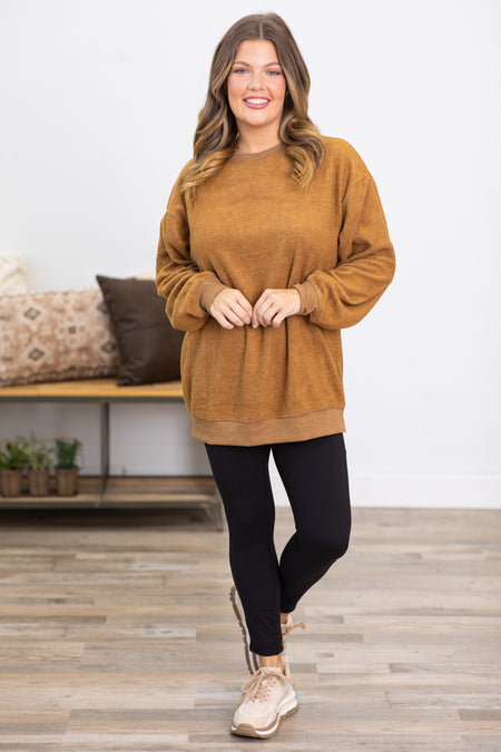 Taupe Fleece Crew Neck Sweatshirt