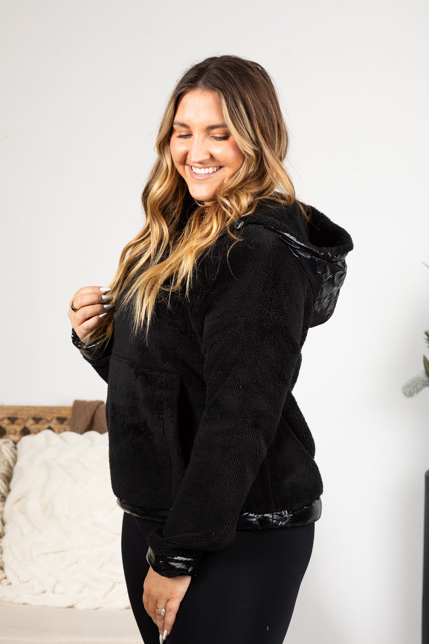 Plush Faux Fur Half Zip Pullover Hoodie