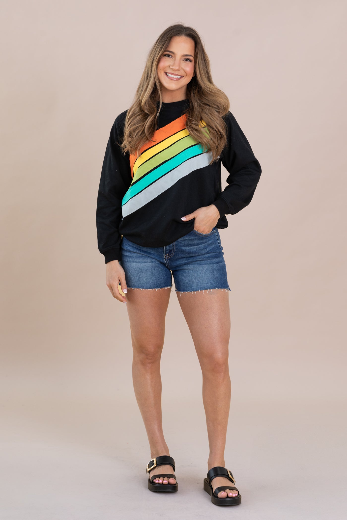 Rainbow Colorblock Striped Pullover Knit Tops