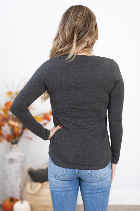 Charcoal Long Sleeve Scoop Neck Top