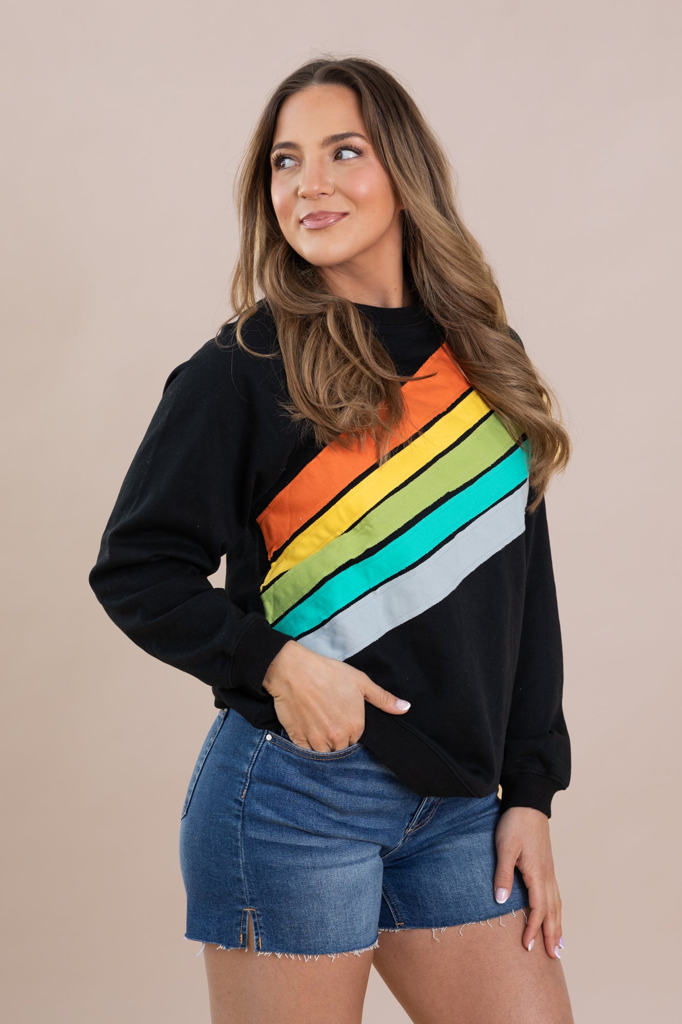 Rainbow Colorblock Striped Pullover Knit Tops