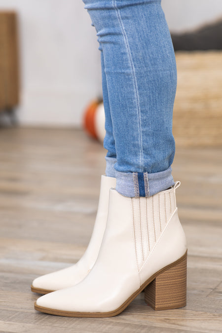 Ivory and Tan Block Heel Booties