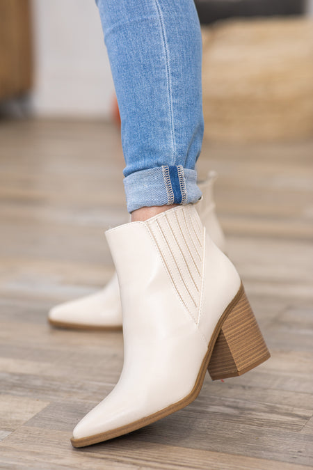 Ivory and Tan Block Heel Booties