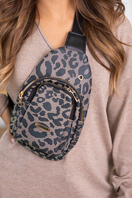 Beige and Black Animal Print Sling Bag