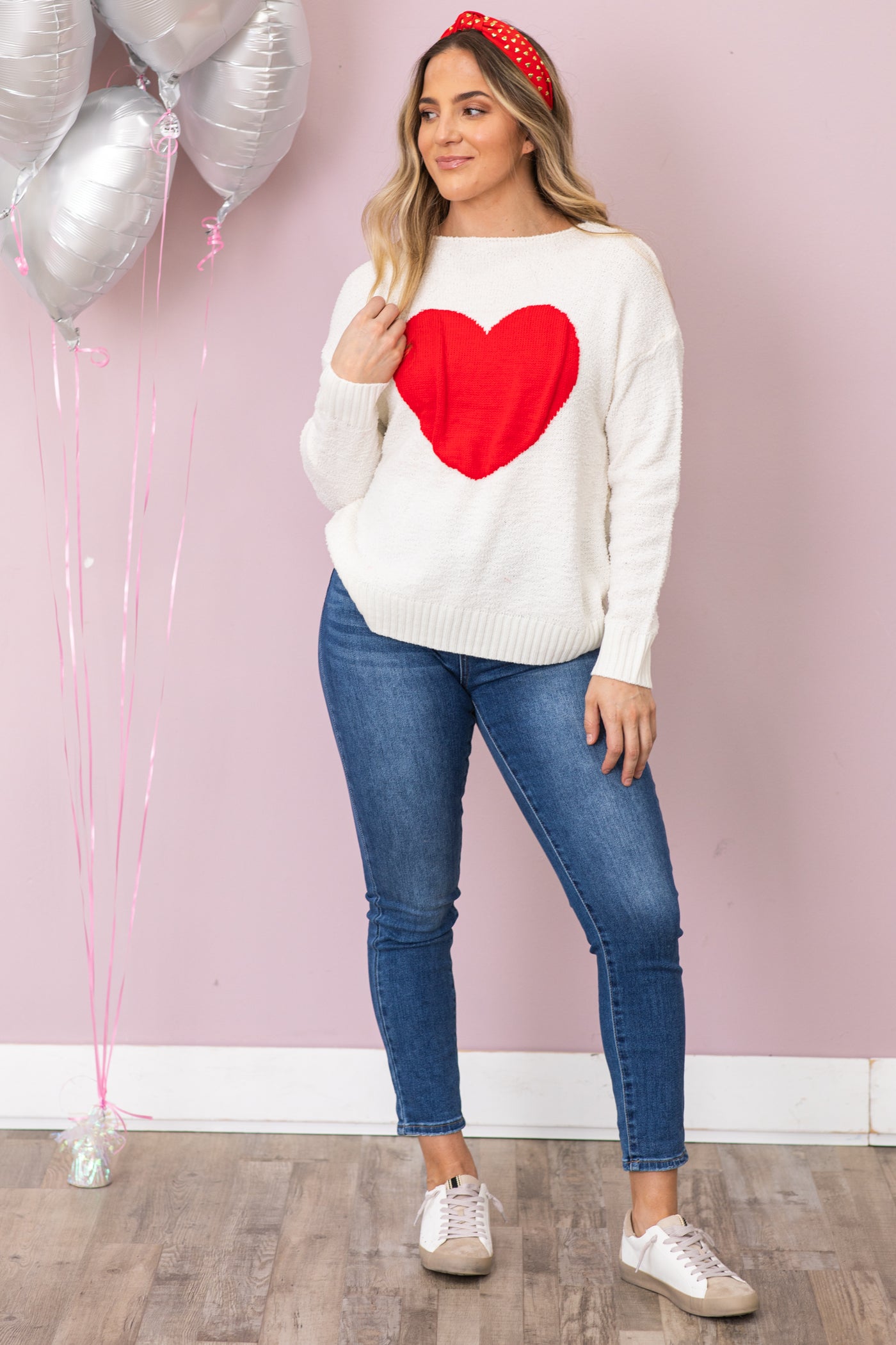 Ivory Heart Intarsia Lightweight Sweater