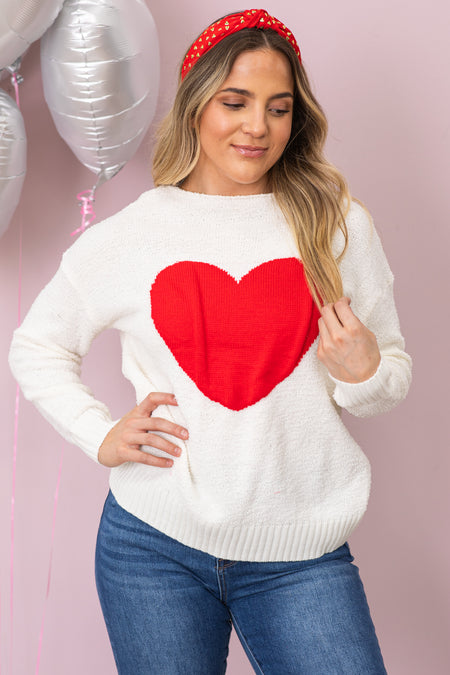 Ivory Heart Intarsia Lightweight Sweater