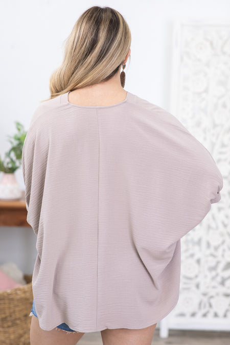 Light Mocha Airflow Puff Sleeve Woven Top