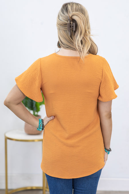 Orange Woven Airflow Flutter Sleeve Top