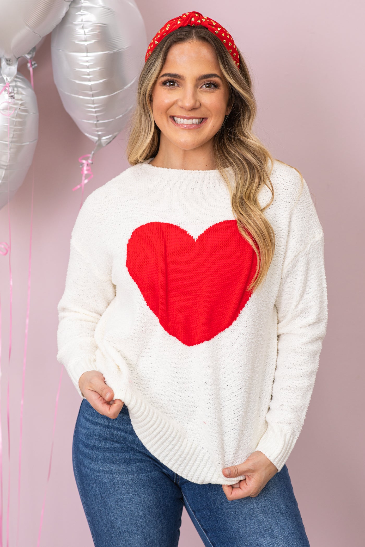 Ivory Heart Intarsia Lightweight Sweater