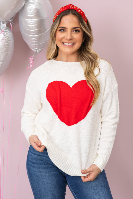 Ivory Heart Intarsia Lightweight Sweater