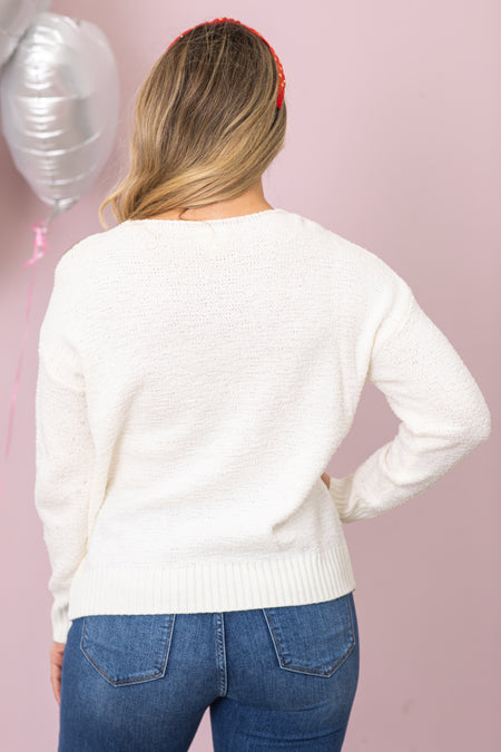 Ivory Heart Intarsia Lightweight Sweater