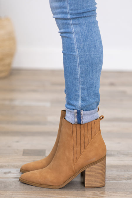 Tan Block Heel Booties