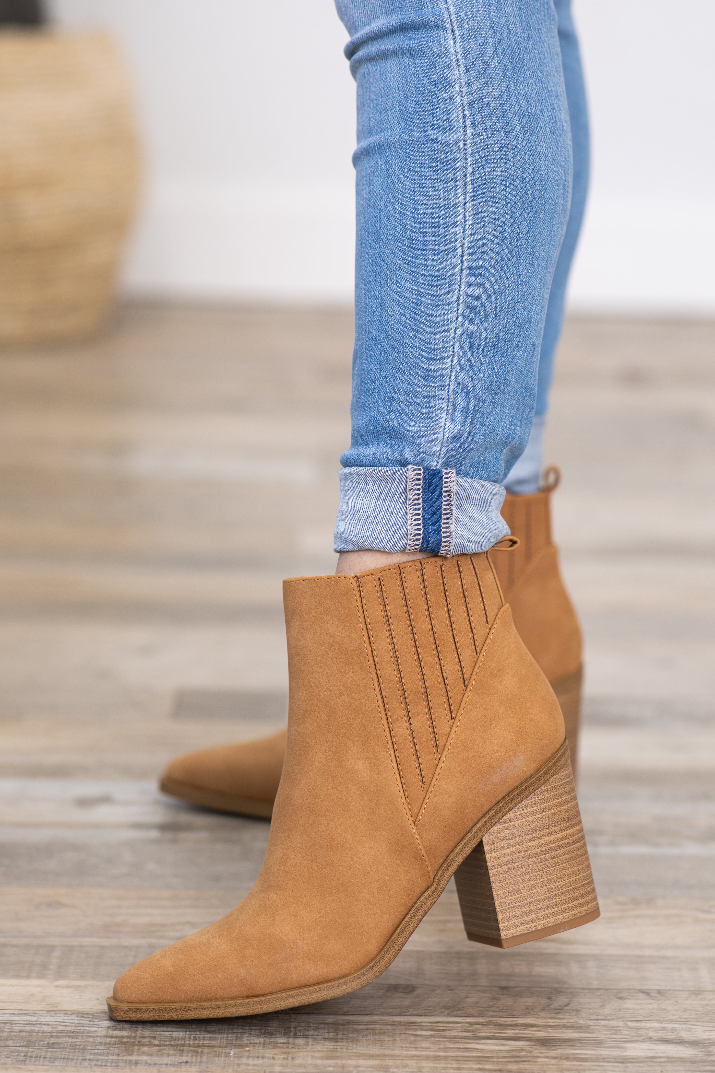 Tan booties shop block heel