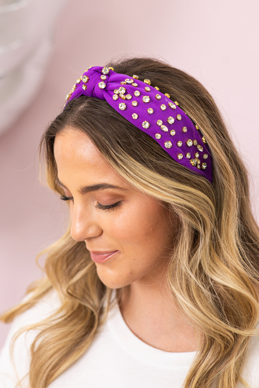 Purple Knot Headband With Rhinestones