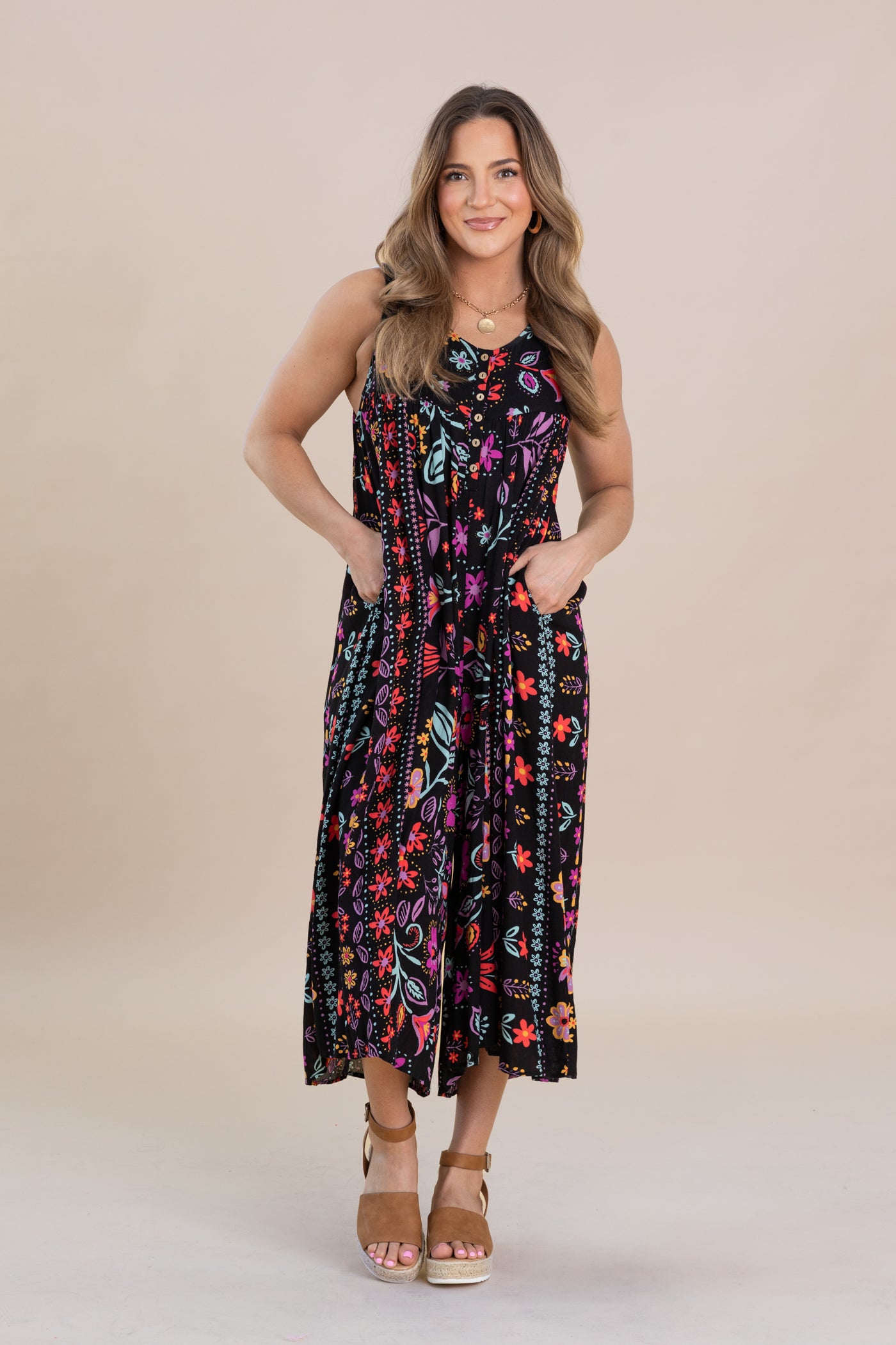 Black Printed Wide Leg Gauze Jumpsuit