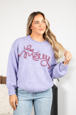 Lavender Be Merry Cozy Pullover Sweater