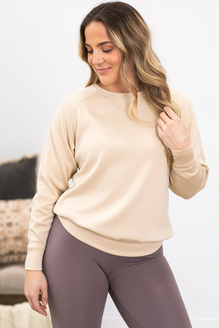 Beige Elevated Crew Neck Pullover