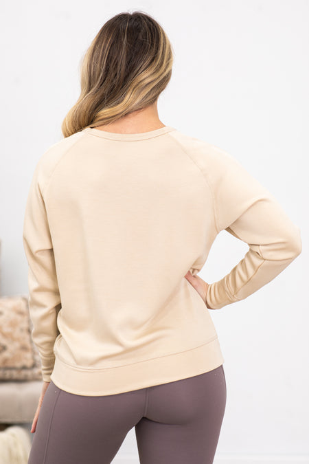 Beige Elevated Crew Neck Pullover