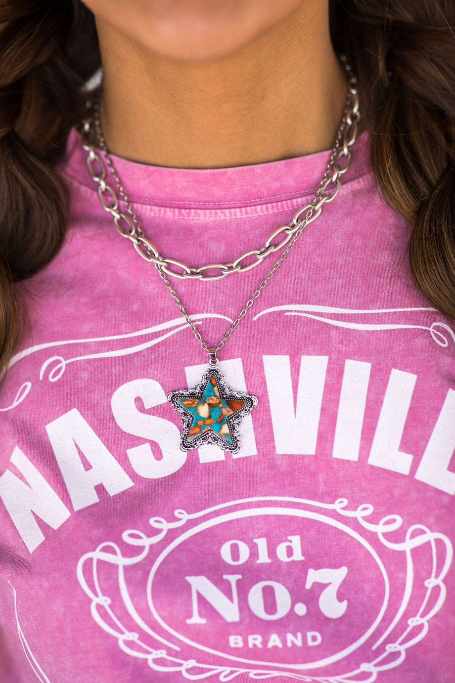 Turquoise and Copper Gemstone Star Necklace - Filly Flair