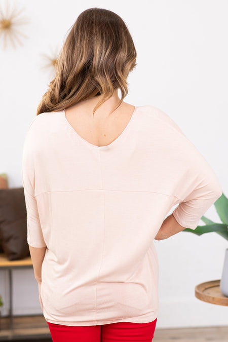 Beige Dolman Sleeve 3/4 Sleeve Top - Filly Flair