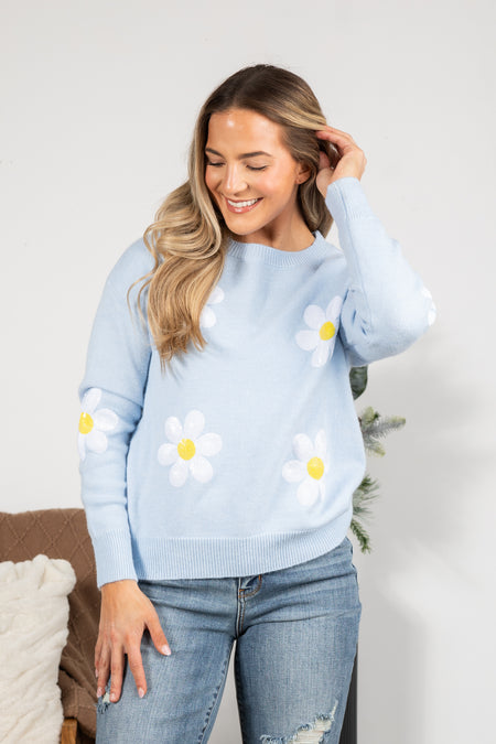 Knit Sweater With Sequin Flowers