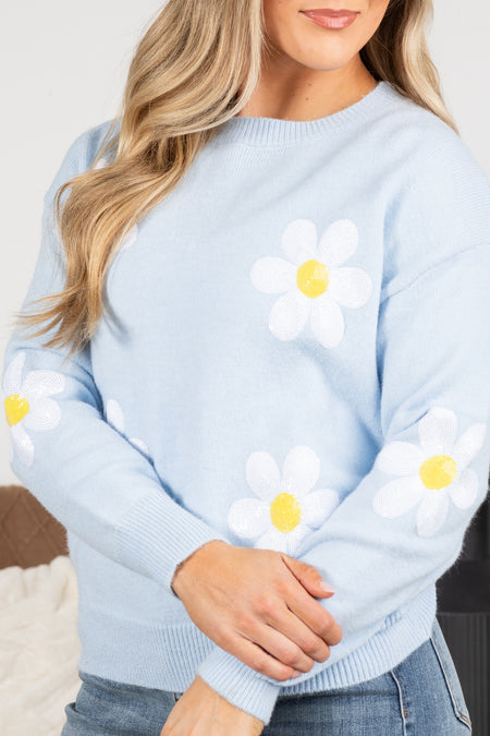 Knit Sweater With Sequin Flowers