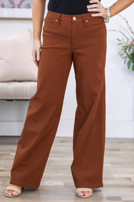 YMI Cognac Hyperstretch Wide Leg Pants