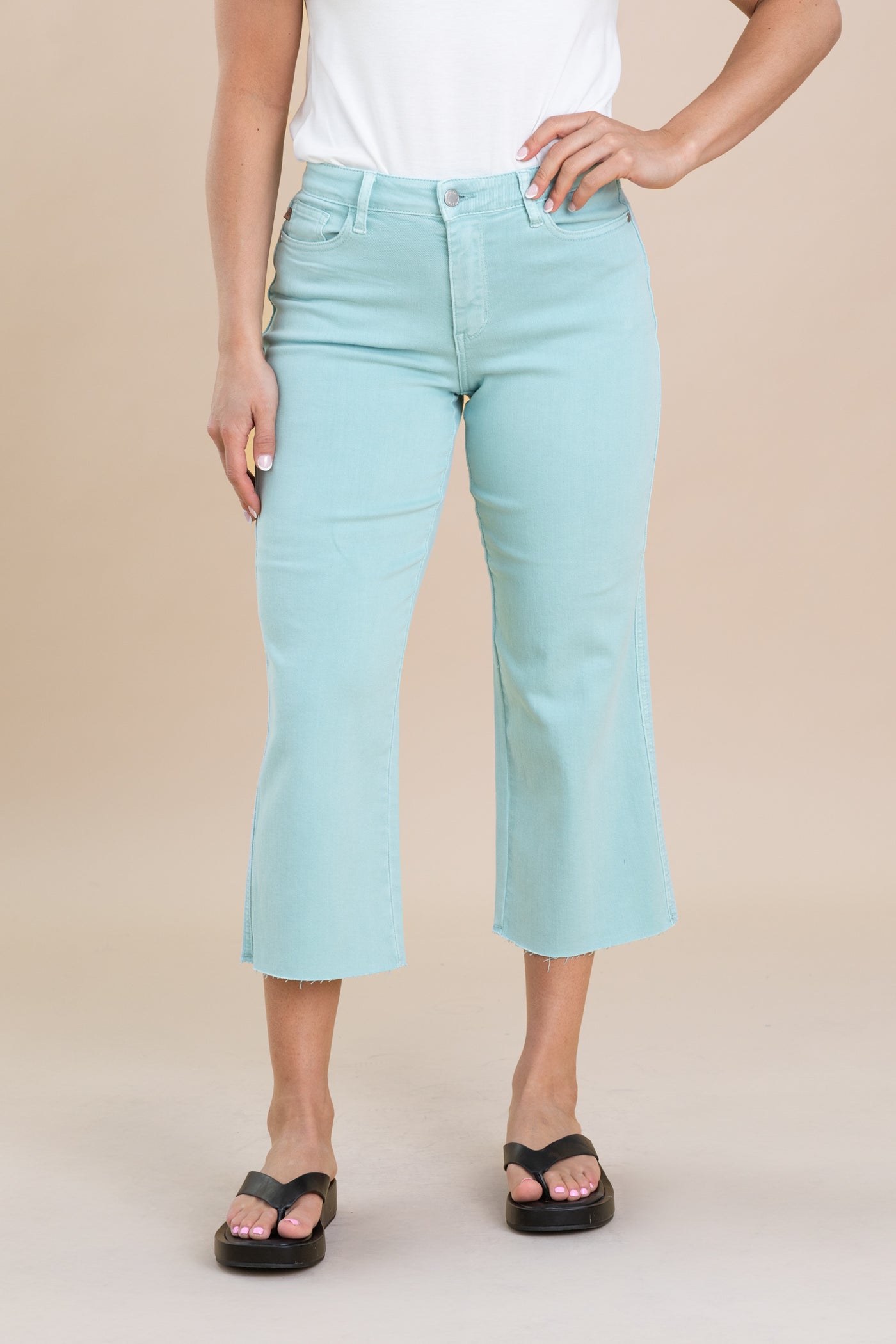 Judy Blue Light Mint Dyed Hem Crop Wide Jeans