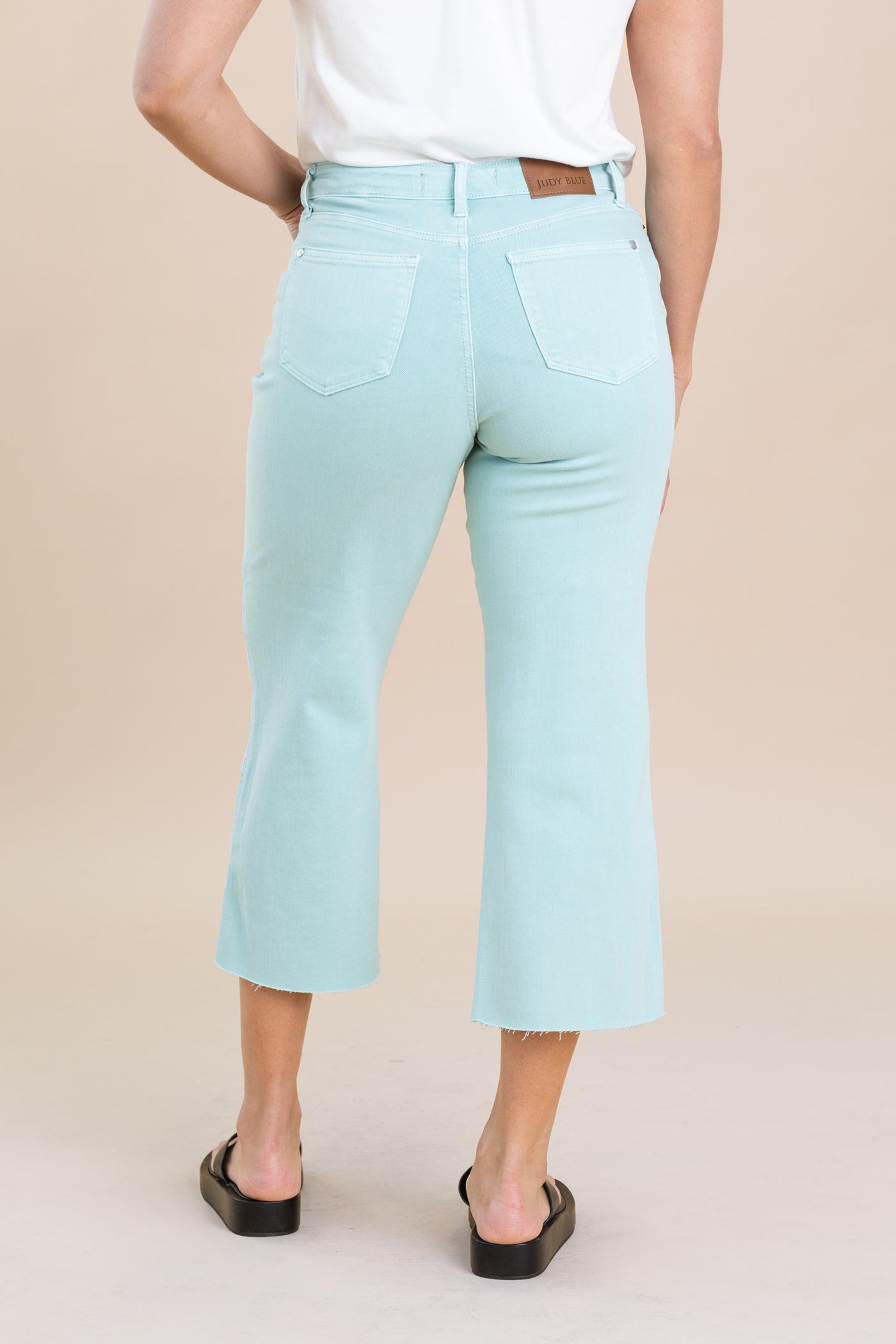 Judy Blue Light Mint Dyed Hem Crop Wide Jeans