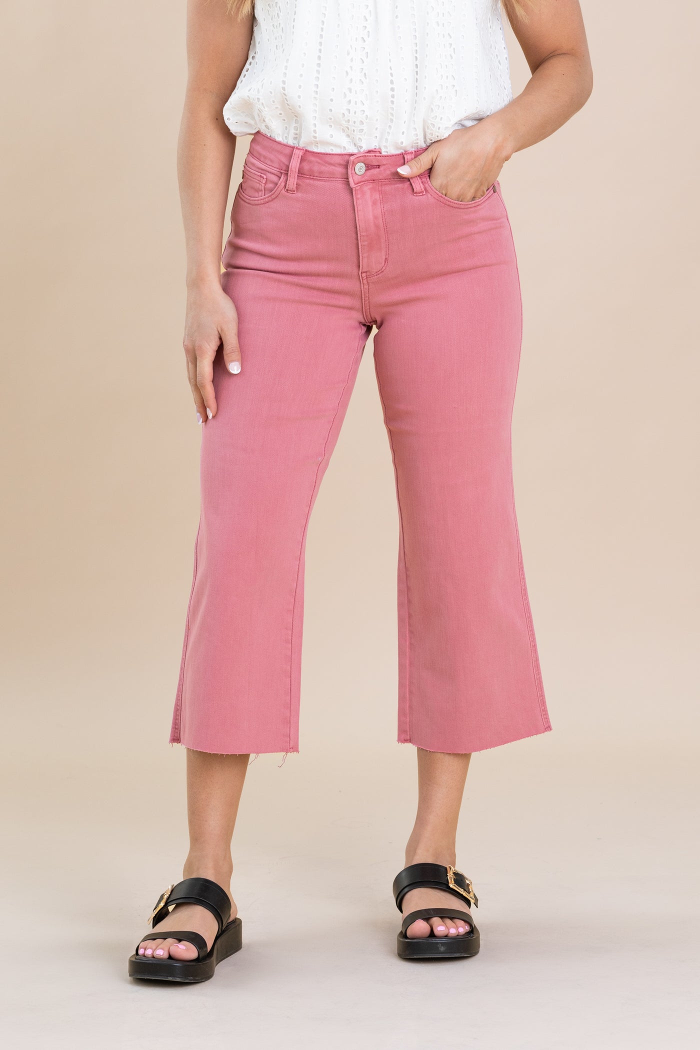 Judy Blue Blush Dyed Hem Crop Wide Jeans