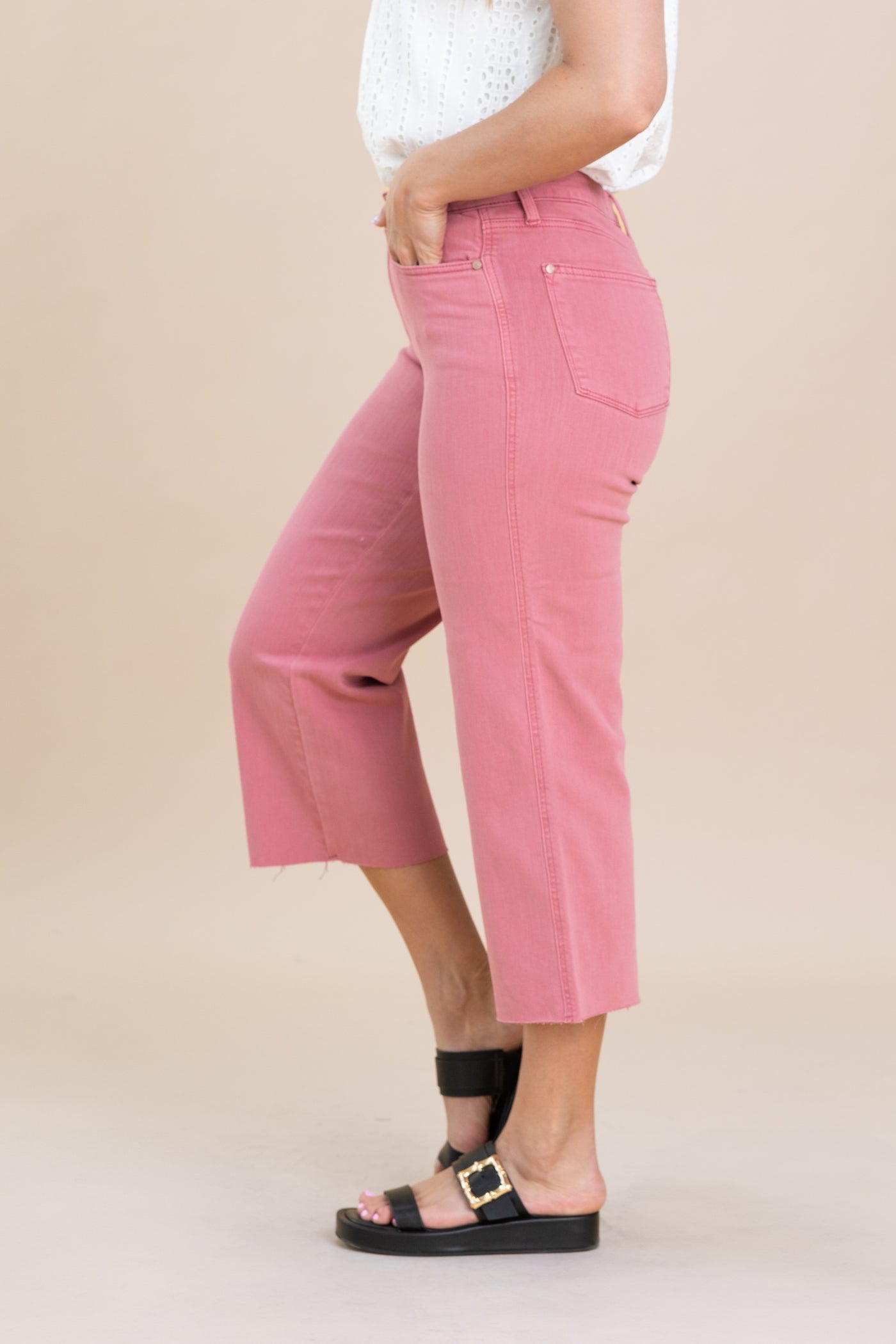 Judy Blue Blush Dyed Hem Crop Wide Jeans