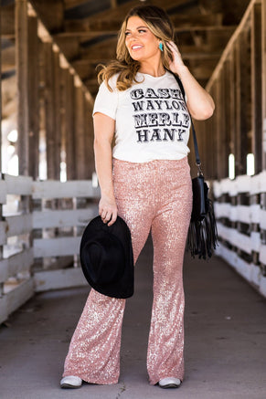 Rose Gold Sequin Flare Pants - Filly Flair