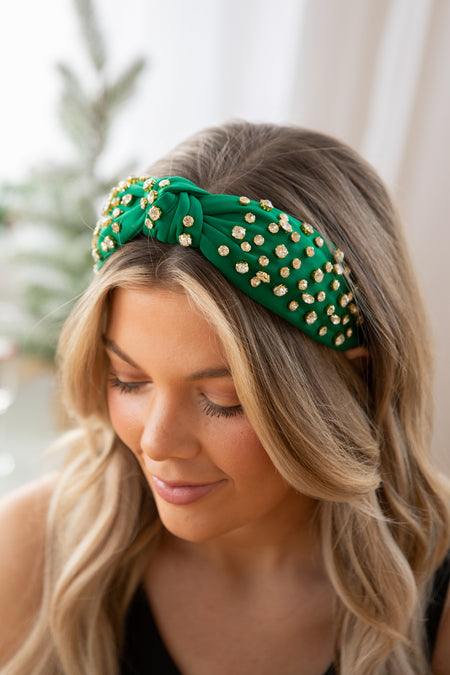 Green Knot Headband With Rhinestones