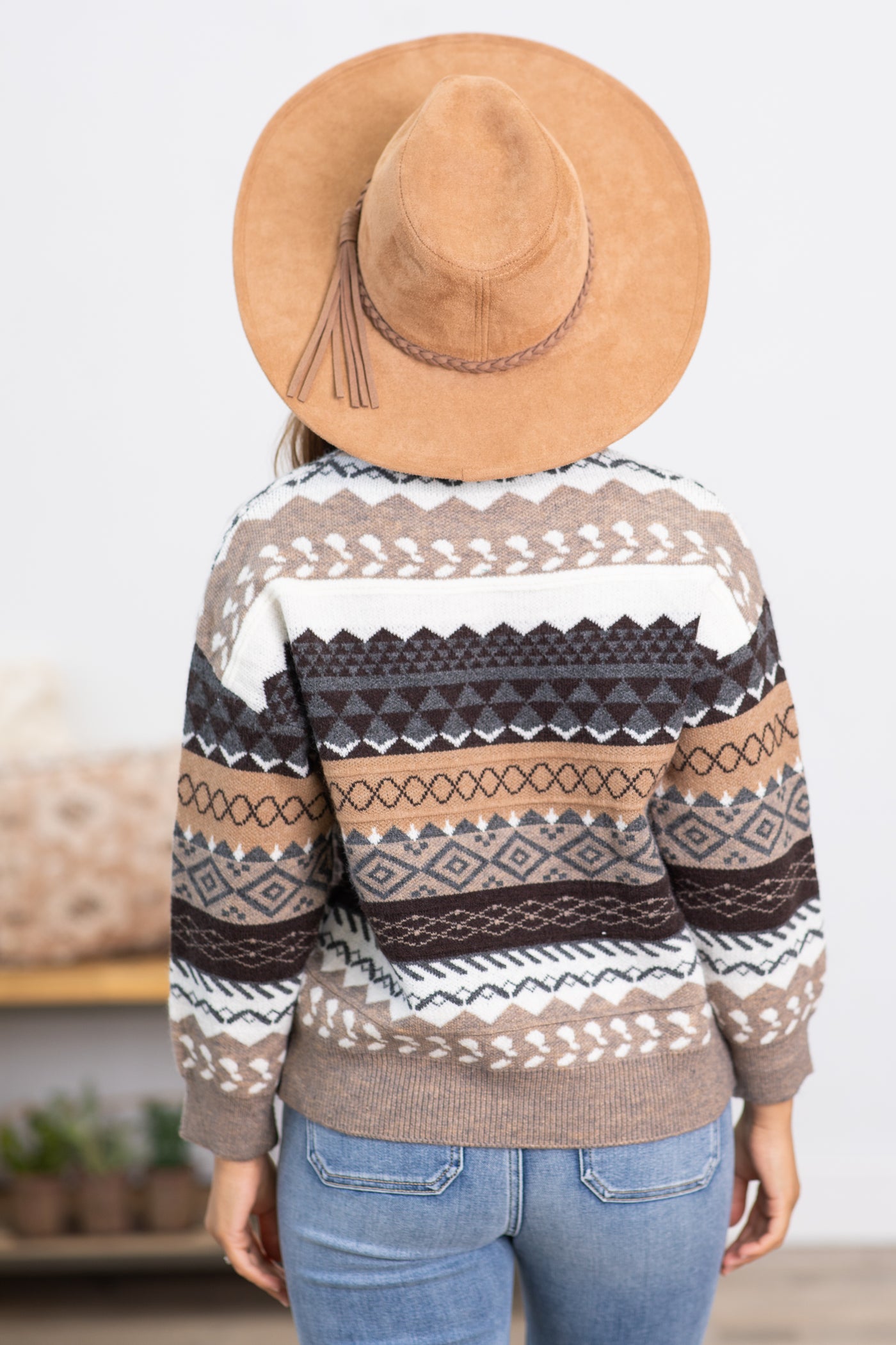 Brown and Taupe Aztec Print Sweater · Filly Flair