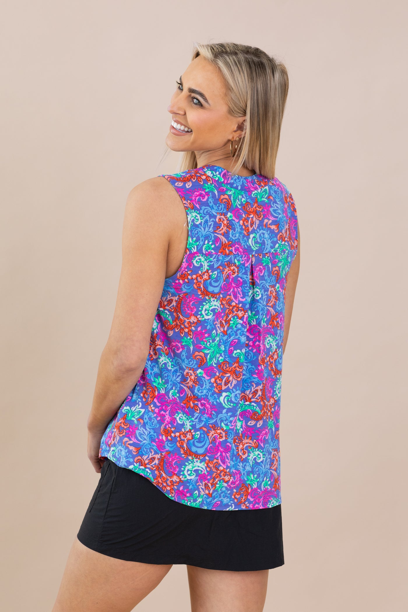 Blue Floral V-Neck Wrinkle Free Lizzy Top